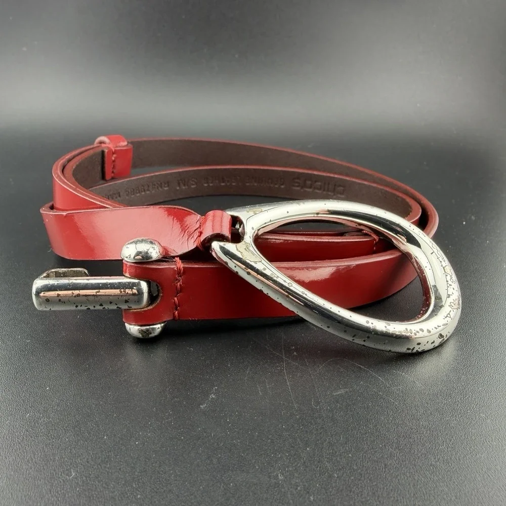Chico's Sz S/M Adjustable Leather Belt Red Crackle 25-41